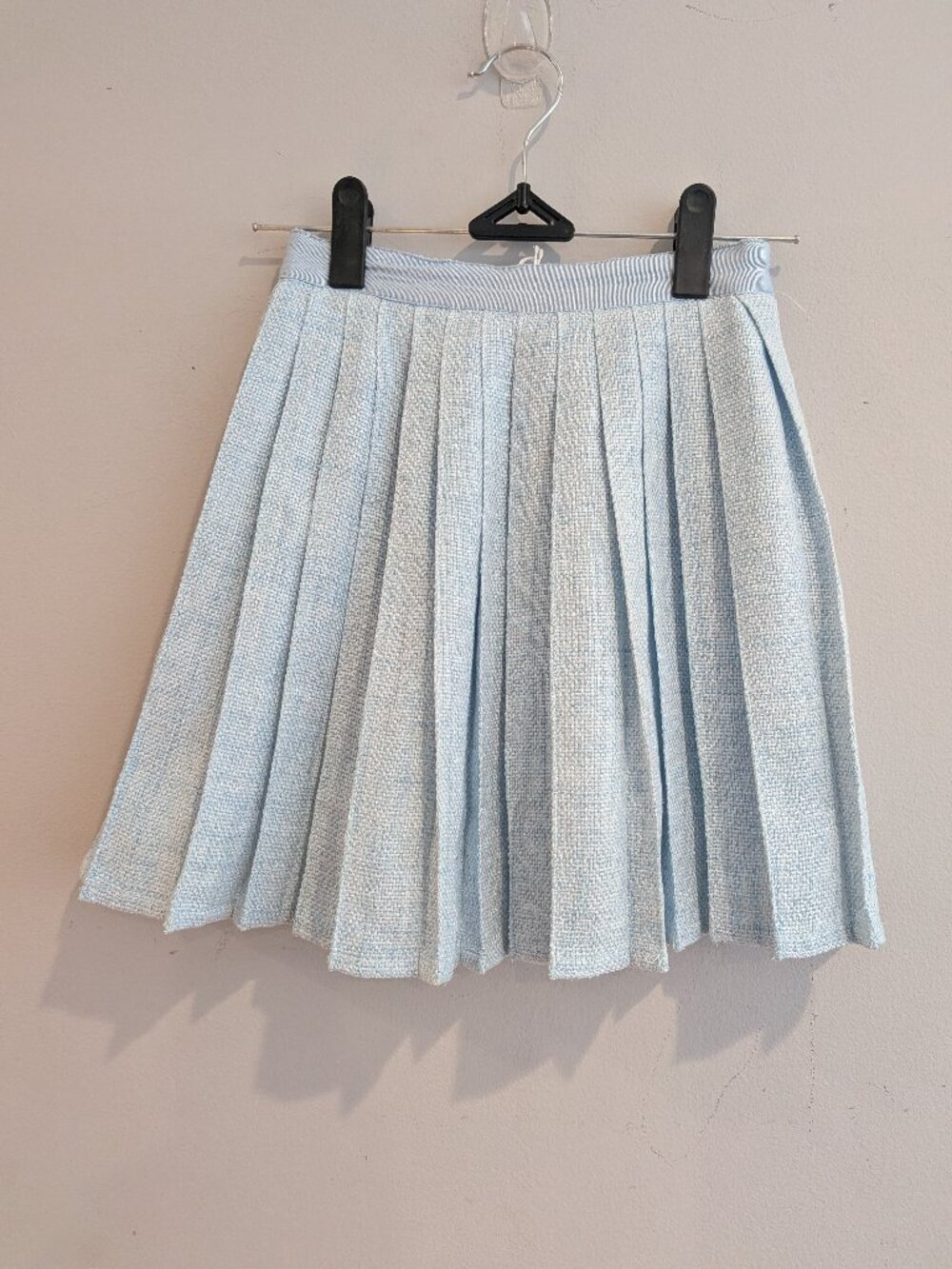 Coco Blanc Girls Light Blue Textured Tweed Pleated Skirt Adjustable Waist Size 6